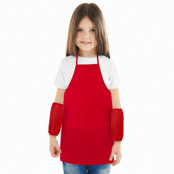 Фартук с нарукавниками для уроков труда ПИФАГОР, 2 кармана, малый, 39х49 см, красный, 270919 - Аксессуары для рисования