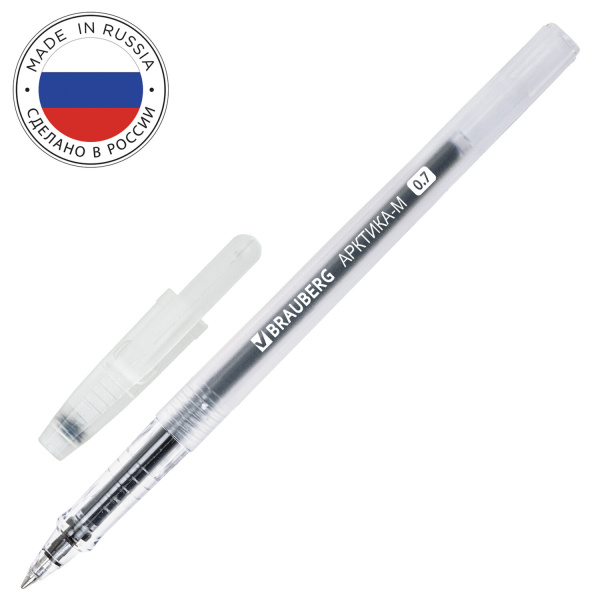 Ручка гелевая РОССИЯ "АРКТИКА-М", ЧЕРНАЯ, корпус тонированный, узел 0,7 мм, линия письма 0,5 мм, BRAUBERG, 143958