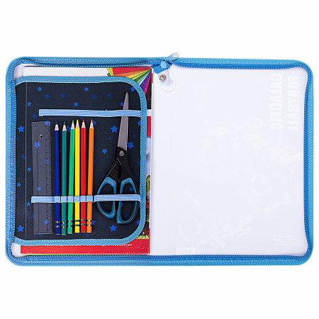 Папка для труда на молнии ЮНЛАНДИЯ А4, 1 отделение, откидная планка, органайзер, "Football", 270986 - Папки для тетрадей и уроков труда