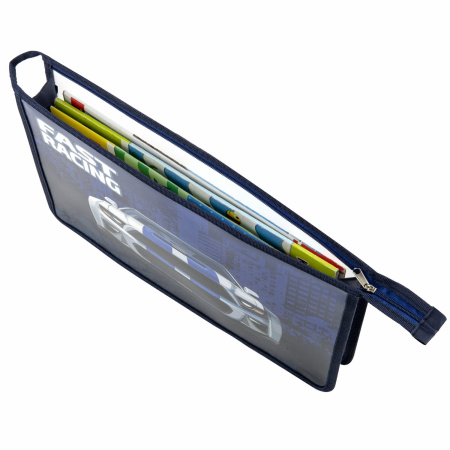 Папка для тетрадей ЮНЛАНДИЯ А4, 1 отделение, пластик, на молнии, "Speedy car", 271080 - Папки для тетрадей и уроков труда