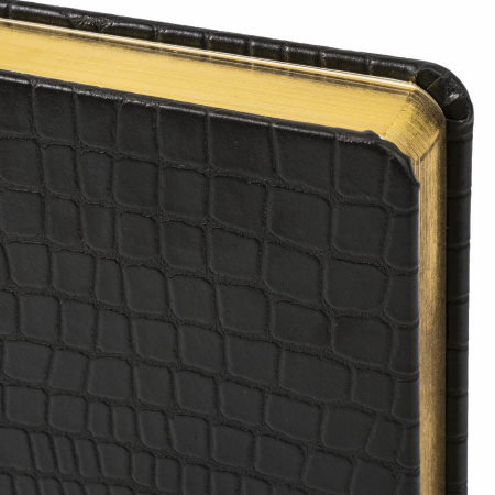 Ежедневник полудатированный А5 (138х213 мм) BRAUBERG "Alligator", под кожу, 192 л., черный, 124985 - Ежедневники с покрытием "под кожу и ткань"