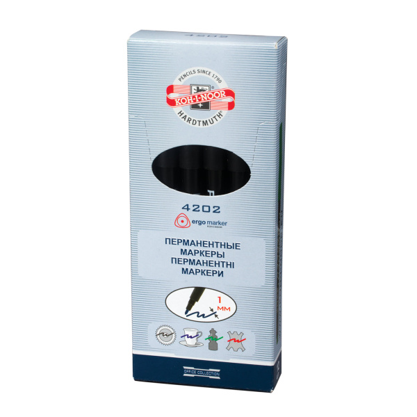 Маркер перманентный (нестираемый) KOH-I-NOOR, ЧЕРНЫЙ, круглый наконечник, 1 мм, 7742023801KSRU - Маркеры перманентные