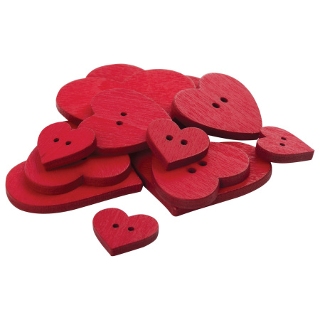 Пуговицы декоративные "Сердце", дерево, 12 шт., ассорти, красные, ОСТРОВ СОКРОВИЩ, 661421 - Пуговицы для творчества