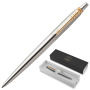 Ручка шариковая PARKER "Jotter Core Stainless Steel GT", корпус серебро, позолота, синяя, 1953182 - Ручки шариковые подарочные