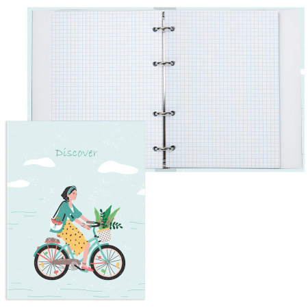 Тетрадь на кольцах А5 (165х215 мм), 120 листов, твердый картон, клетка, BRAUBERG, Discover, 404085 - Тетради на кольцах и сменные блоки к ним