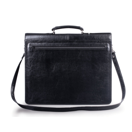 Портфель "Бизнес", 41х34х10 см, искусственная кожа, 3 отделения, замок с ключом, черный, 309 - Портфели из кожи