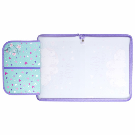 Папка для труда на молнии ЮНЛАНДИЯ А4, 1 отделение, откидная планка, органайзер, "Little bunny", 270984 - Папки для тетрадей и уроков труда