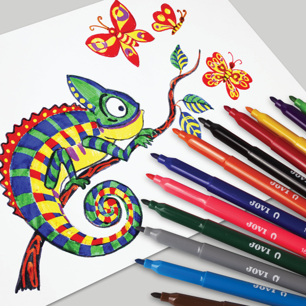 Фломастеры JOVI (Испания), 12 цветов, трехгранные, смываемые, вентилируемый колпачок, 1612 - Фломастеры классические