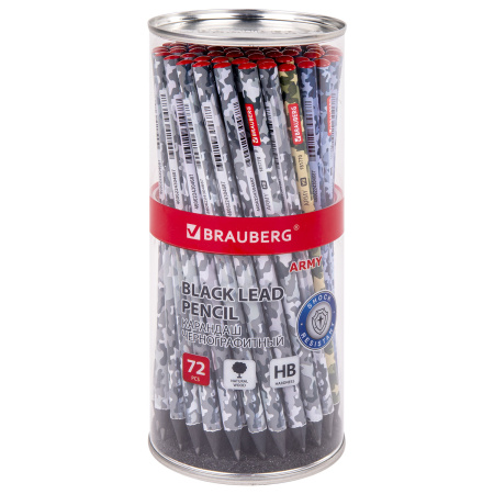 Карандаш чернографитный BRAUBERG "ARMY", 1 шт., HB, корпус ассорти, 181770 - Карандаши чернографитные
