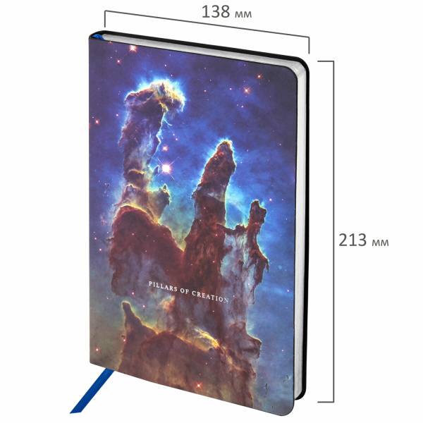 Ежедневник недатированный А5 (138х213 мм), BRAUBERG VISTA, под кожу, гибкий, 136 л., "SpaceX", 111994 - Ежедневники с покрытием "под кожу и ткань"