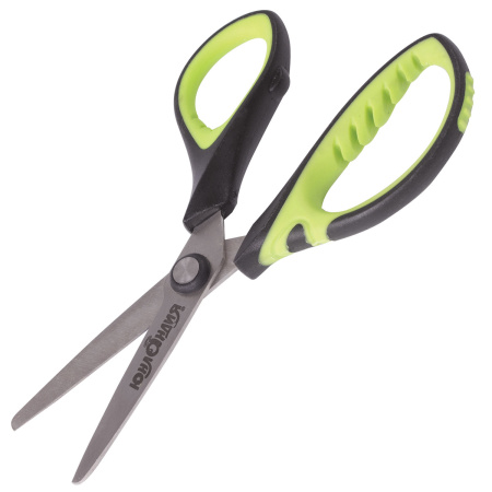 Ножницы ЮНЛАНДИЯ "BASIC", 140 мм, ребристые резиновые вставки, черно-салатовые, европодвес, 236990 - Ножницы детские
