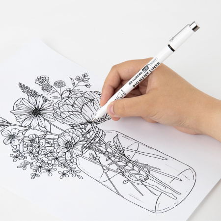 Капиллярные ручки линеры 9 шт., черные, 0,05-0,8 мм / Кисть S, BRAUBERG ART DEBUT, 143944 - Ручки капиллярные и линеры художественные