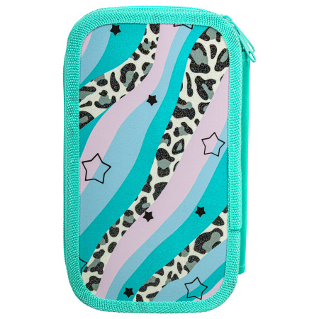 Пенал ЮНЛАНДИЯ, 2 отделения, ламинированный картон, блестки, 19х11 см, "Trendsetter", 271537 - Пеналы каркасные