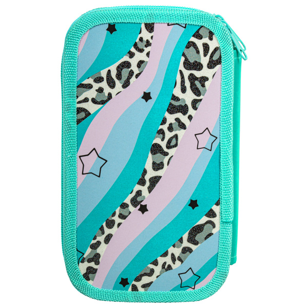 Пенал ЮНЛАНДИЯ, 2 отделения, ламинированный картон, блестки, 19х11 см, "Trendsetter", 271537 - Пеналы каркасные