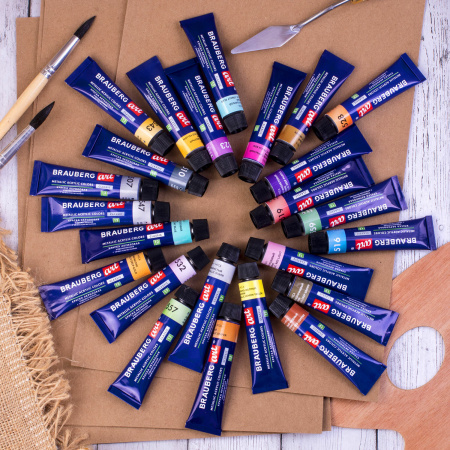 Краски акриловые художественные металлик BRAUBERG ART CLASSIC, НАБОР 24 шт, в тубах 12 мл, 191720 - Акриловые краски художественные в наборах