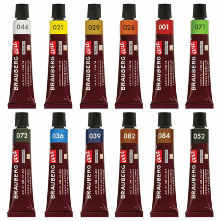 Краски масляные художественные BRAUBERG ART PREMIERE, 12 цв. по 12 мл, в тубах, 191455 - Масляные краски художественные в наборах