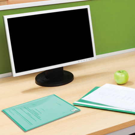 Папка-конверт с кнопкой БОЛЬШОГО ФОРМАТА (305х435 мм), А3, прозрачная, зеленая, 0,18 мм, BRAUBERG, 224033 - Папки-конверты с кнопкой