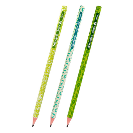 Карандаш чернографитный BRAUBERG "GREEN", 1 шт., HB, пластиковый, корпус ассорти, 181745 - Карандаши чернографитные