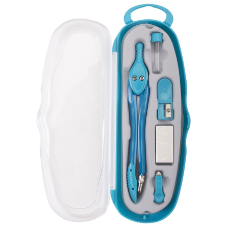 Готовальня BRAUBERG "Modern", 5 предметов: циркуль 135 мм, резинка, точилка, отвёртка, грифель, 210665 - Циркули и готовальни