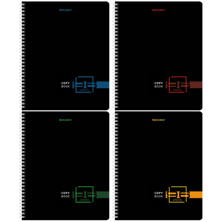 Тетрадь А5 96 л. BRAUBERG, гребень, клетка, глянцевая ламинация, "Dark" (4 вида в спайке), 404419 - Тетради более 60 листов