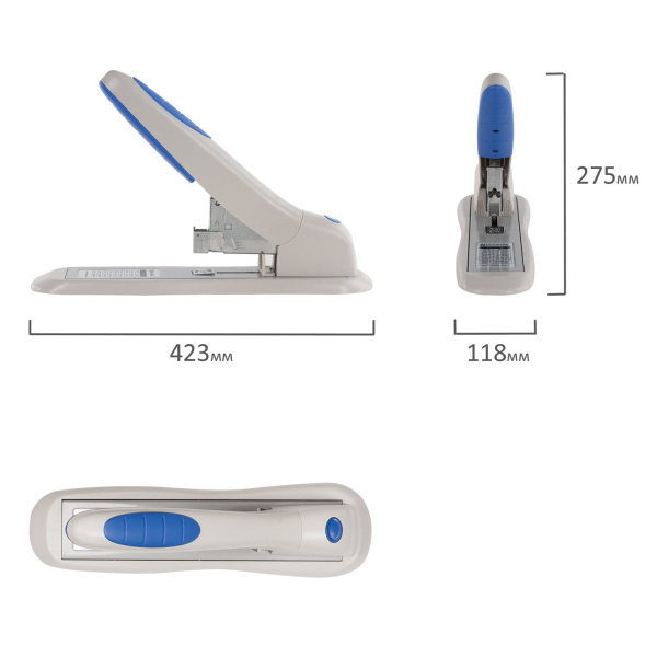 Степлер МОЩНЫЙ №24/6-23/24 BRAUBERG "Heavy duty PRO", до 200 листов, эргономичный, серо-синий, 227662 - Степлеры мощные