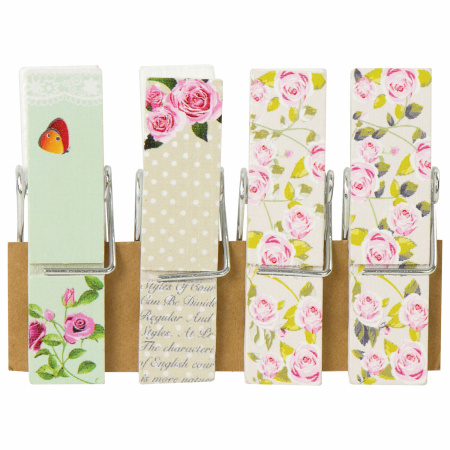 Прищепки декоративные широкие "Шебби-шик", 4 штуки, 7,2 см, ассорти, ОСТРОВ СОКРОВИЩ, 662679 - Прищепки для творчества