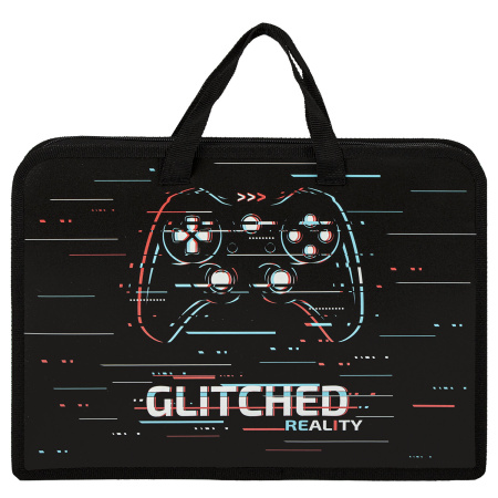 Папка на молнии с ручками ЮНЛАНДИЯ А4, 1 отделение, пластик, ширина 40 мм, "Glitched", 270948 - Папки-сумки с ручками