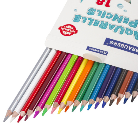 Карандаши цветные акварельные BRAUBERG PREMIUM AQUARELLE, 18 цветов, грифель мягкий 4 мм, 181672 - Карандаши цветные акварельные