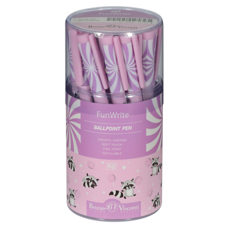 Ручка шариковая BRUNO VISCONTI FunWrite, СИНЯЯ, "Lolipop.Енотики", узел 0,5 мм, линия письма 0,38 мм, 20-0212/62 - Ручки шариковые неавтоматические
