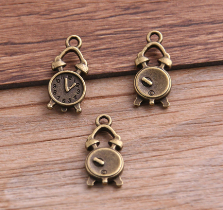 Металлическая подвеска "Будильник" бронза, размер 18*9 мм, 10 шт