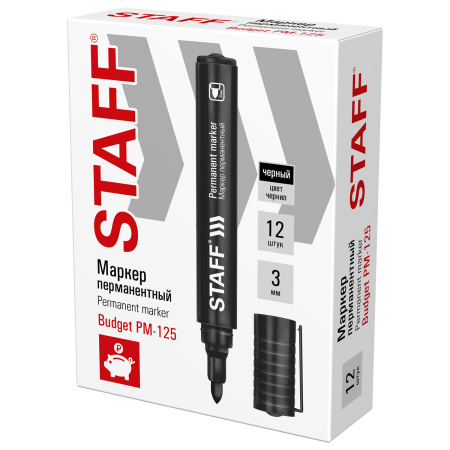 Маркер перманентный STAFF "Basic Budget PM-125", ЧЕРНЫЙ, круглый наконечник 3 мм, 152174 - Маркеры перманентные