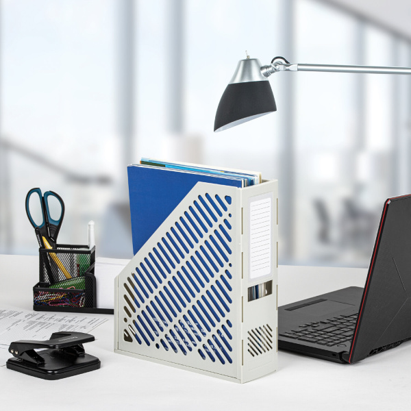 Лоток вертикальный для бумаг BRAUBERG "Office-Expert", 90 мм, сетчатый, сборный, серый, 238020 - Лотки вертикальные (стойки-уголки)