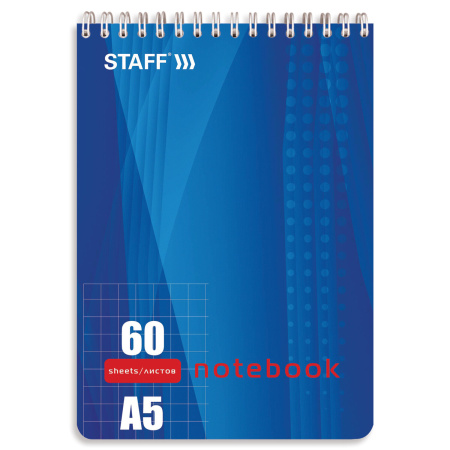 Блокнот А5 146х205 мм, 60 л., гребень, жесткая подложка, клетка, STAFF, 4 вида, 126539 - Блокноты