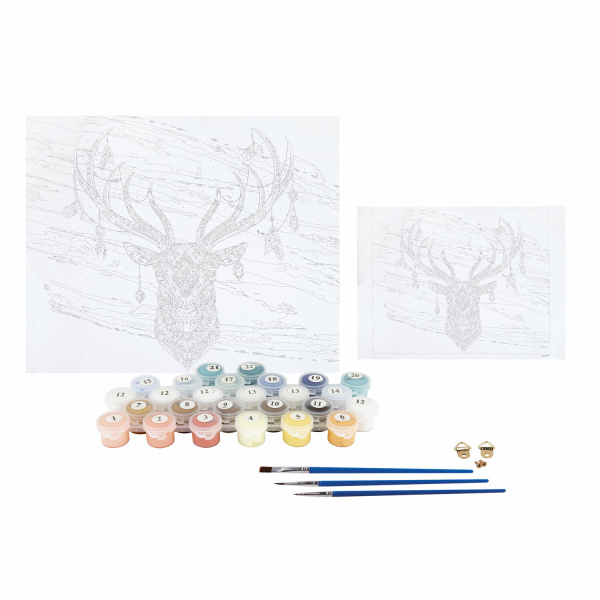 Картина по номерам 40х50 см, ОСТРОВ СОКРОВИЩ "Этнический олень", на подрамнике, акрил, кисти - Картины по номерам