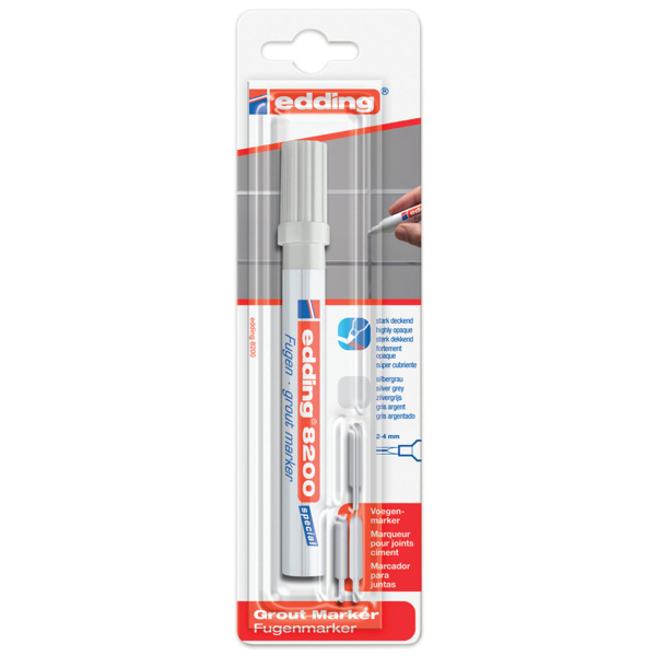 Маркер для затирки плиточных швов EDDING 8200, СЕРЕБРИСТО-СЕРЫЙ, 2-4 мм, запасные наконечники, E-8200/26 - Маркеры промышленные и прочие специальные