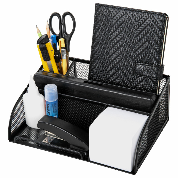 Подставка-органайзер BRAUBERG "Germanium", 5 секций, 255х180х105 мм, металл, черная, 237973 - Подставки канцелярские без наполнения