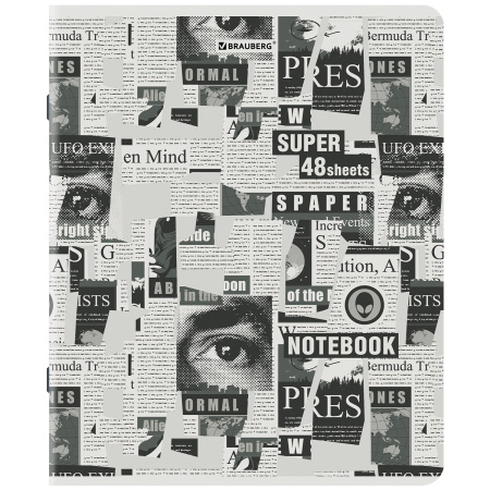 Тетрадь А5, 48 л., BRAUBERG, скоба, клетка, TWIN-лак, "Газета" (микс в спайке), 404356 - Тетради 40-48 листов