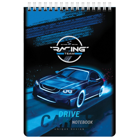 Блокнот А5 (146х206 мм), 60 л., гребень, картон, клетка, BRAUBERG KIDS, "Racing", 114363 - Блокноты детские