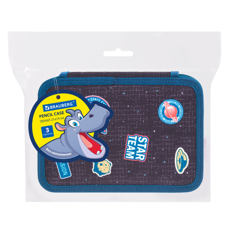 Пенал BRAUBERG, 3 отделения, полиэстер, 21х14 см, "Space mission", 270729 - Пеналы каркасные