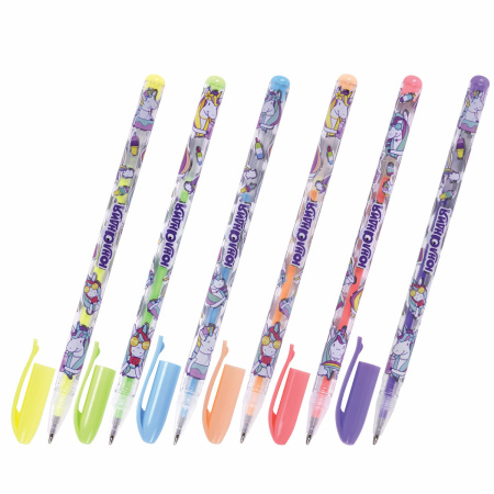Ручки гелевые ЮНЛАНДИЯ, НАБОР 6 ЦВЕТОВ, ПАСТЕЛЬ, корпус с печатью, узел 0,7 мм, линия письма 0,5 мм, 142803 - Наборы гелевых ручек