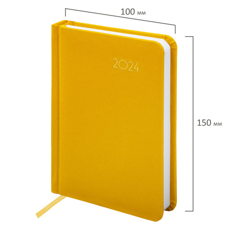 Ежедневник датированный 2024 МАЛЫЙ ФОРМАТ 100х150 мм А6, BRAUBERG "Select", балакрон, желтый, 114793 - Ежедневники с покрытием "под кожу и ткань"