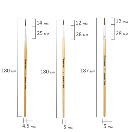Кисти BRAUBERG, набор 5 шт. (пони, круглые № 1, 2, 3, 4, 5), блистер, 200222 - Кисти для рисования