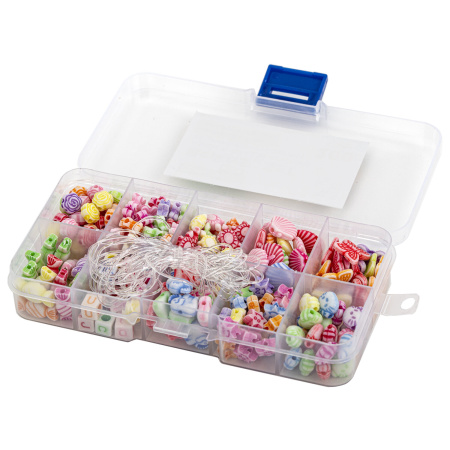 Набор BEADS SET для творчества, рукоделия и создания украшений, 200 бусин, 10 видов, цвет пастель, нить, BRAUBERG KIDS, 664693 - Наборы для изготовления бижутерии