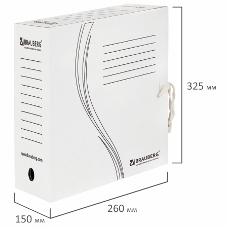 Папка архивная с завязками А4(325х260 мм), 150 мм, до 1400 листов, плотная, микрогофрокартон, БЕЛАЯ, BRAUBERG, 126513 - Накопители документов