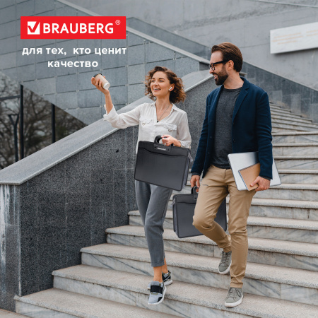 Папка-портфель пластиковая BRAUBERG А4+ (390х320х120 мм), 4 отделения, фактура под дерево, черная, 221391 - Портфели пластиковые