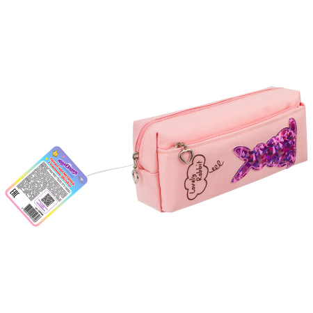 Пенал-косметичка ЮНЛАНДИЯ, 2 отделения, мягкий, "Зайка", розовый, 20х7х9 см, 228988 - Пеналы мягкие
