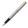 Ручка перьевая PARKER "Jotter Stainless Steel GT", корпус серебристый, позолота, синяя, 2030948 - Ручки перьевые подарочные