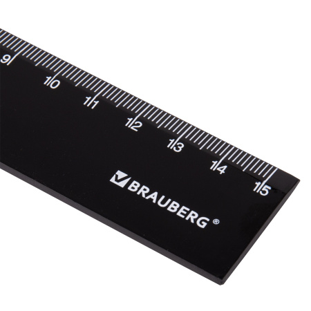 Линейка пластиковая 15 см BRAUBERG, непрозрачная, черная, 210774 - Линейки