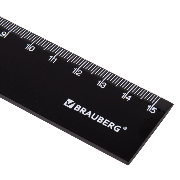 Линейка пластиковая 15 см BRAUBERG, непрозрачная, черная, 210774 - Линейки
