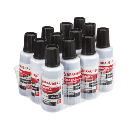 Краска штемпельная BRAUBERG PROFESSIONAL, clear stamp, черная, 30 мл, на водной основе, 227983 - Штемпельная краска